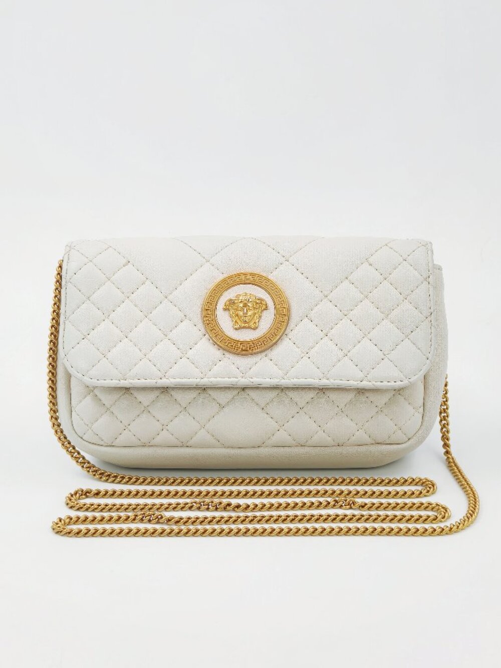 Versace White Quilted Leather Medusa Chain Crossbody Bag
